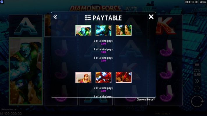 Diamond Force :: Paytable - Medium Value Symbols