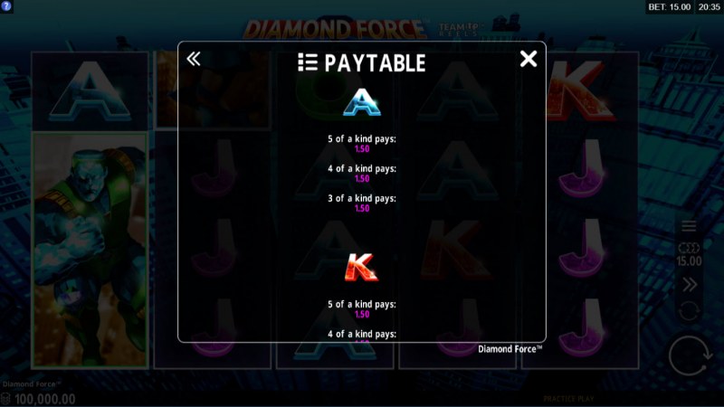 Diamond Force :: Paytable - Low Value Symbols