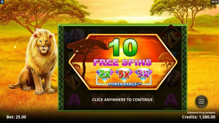 10 free spins awarded