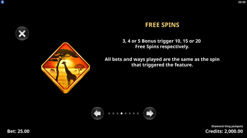 Diamond King Jackpots :: Free Spin Feature Rules