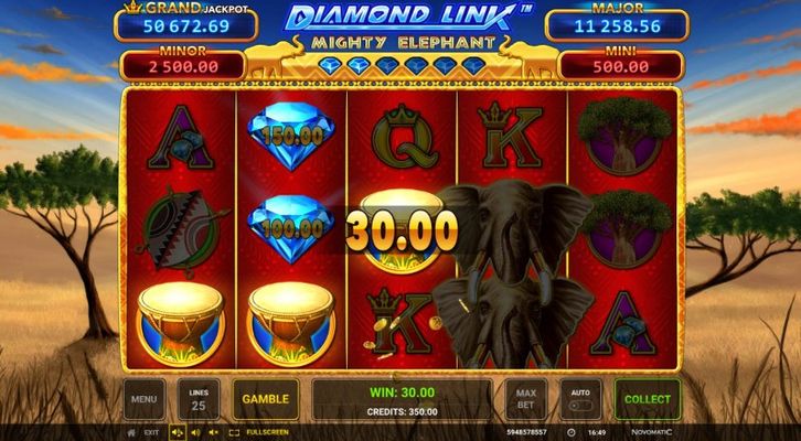 Diamond Link Mighty Elephant :: A three of a kind win
