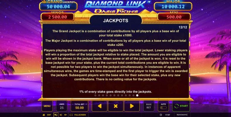 Diamond Link Oasis Riches :: Jackpot Rules