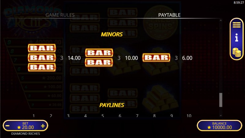 Paytable - Low Value Symbols