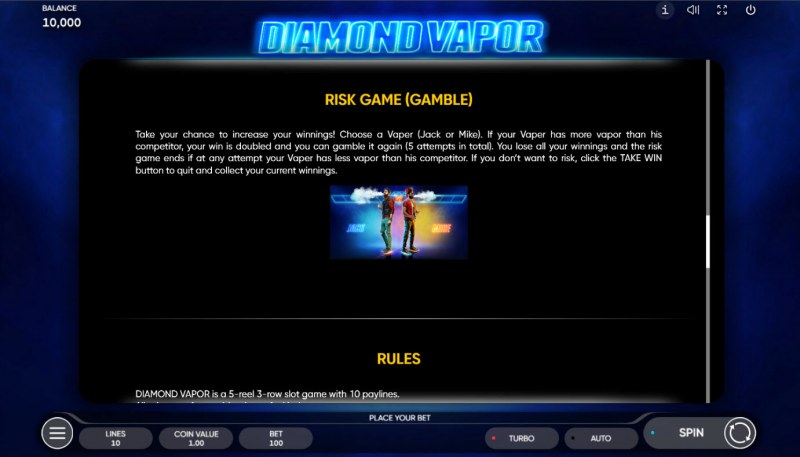 Diamond Vapor :: Gamble feature