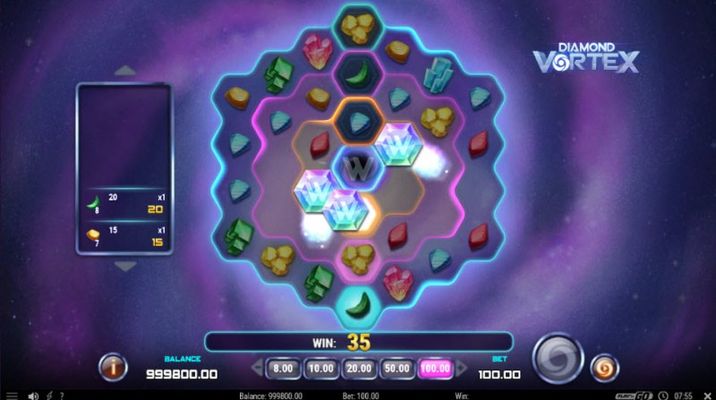 Diamond Vortex :: Winning symbols are removed from the reels and new symbols drop in place