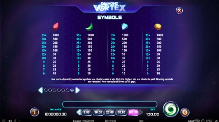 Diamond Vortex :: Paytable - Low Value Symbols