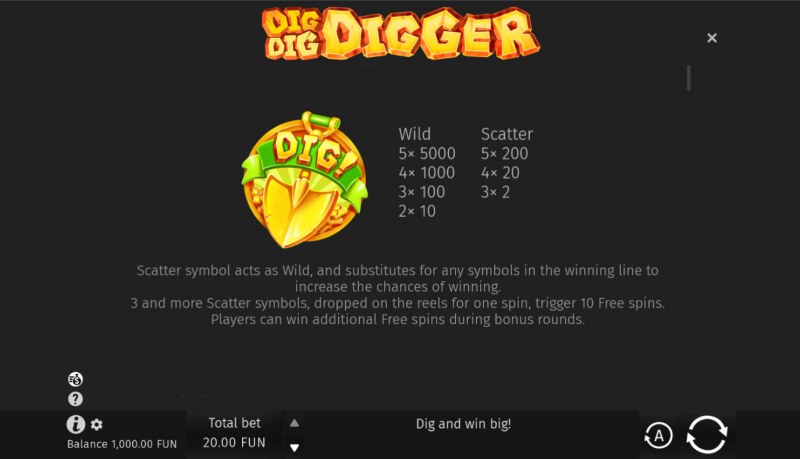 Dig Dig Digger :: Wild and Scatter Rules