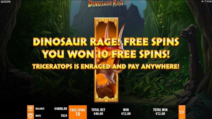Dinosaur Rage :: 10 free spins awarded