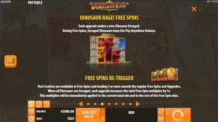 Dinosaur Rage :: Free Spin Feature Rules