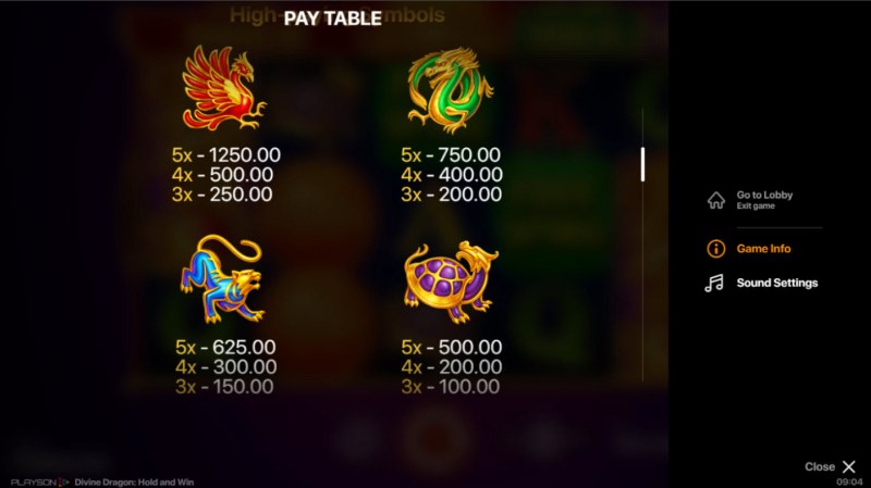 Divine Dragon Hold and Win :: Paytable - High Value Symbols
