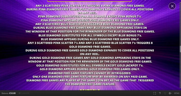 Diamond Free Game Feature Rules