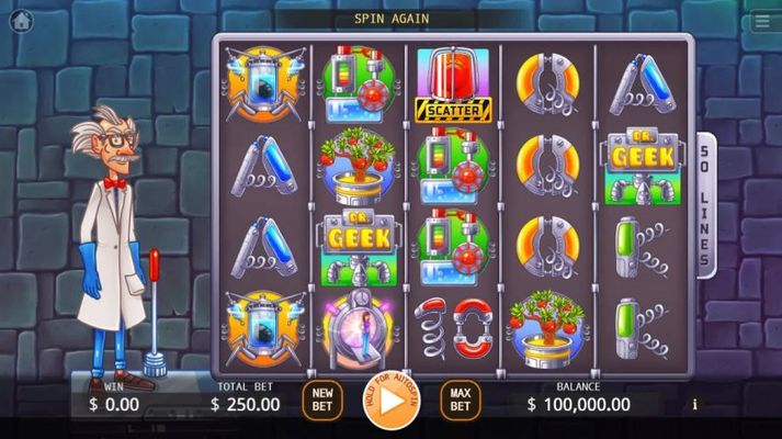 Play slots at Harrys Casino: Harrys Casino featuring the Video Slots Dr. Geek with a maximum payout of $125,000