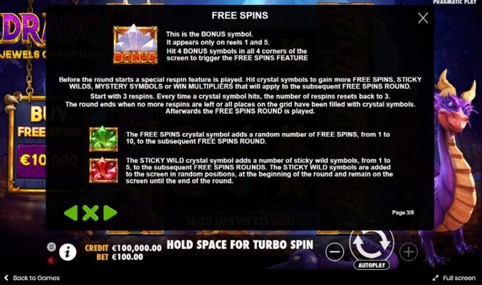 Drago Jewels of Fortune :: Free Spins Rules