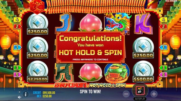 Dragon Hot Hold & Spin :: Hold and Spin Feature triggered by 5 or more money symbols