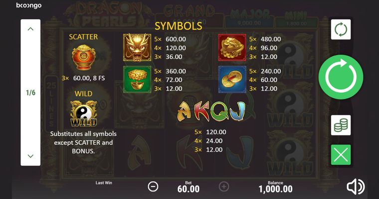 Dragon Pearls Hold and Win :: Paytable
