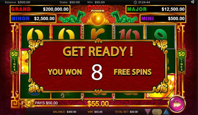 8 free spins awarded