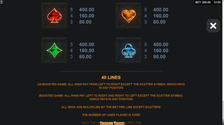 Paytable - Low Value Symbols
