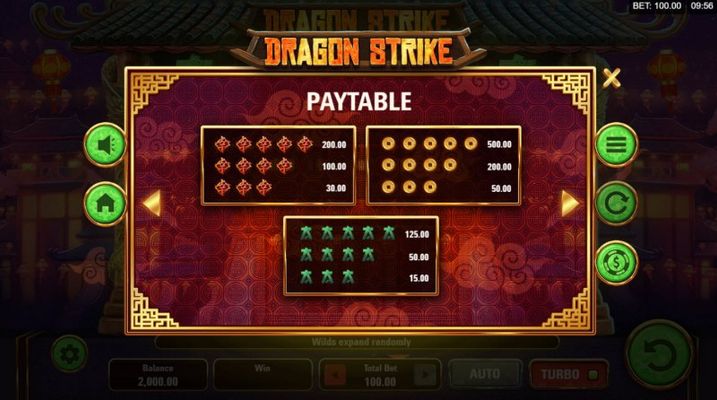 Dragon Strike :: Paytable - Low Value Symbols