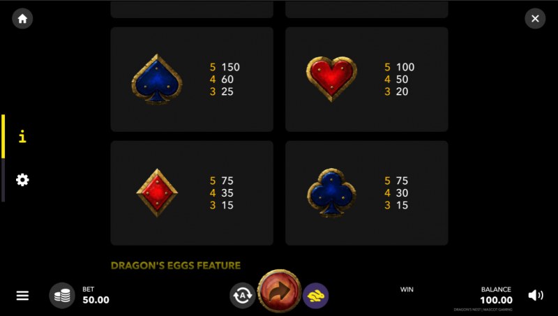Dragon's Nest :: Paytable - Low Value Symbols