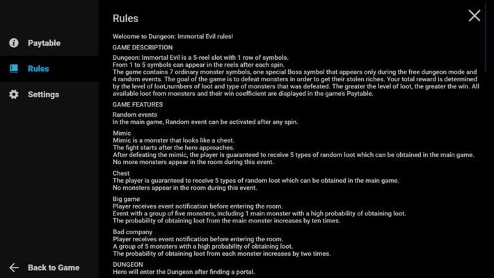 Dungeon Immortal Evil :: Feature Rules