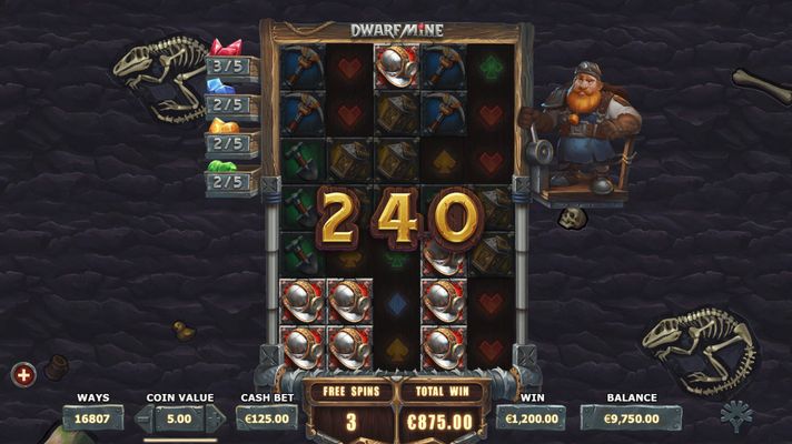 Dwarf Mine :: Multiple winning combinations leads to a big win