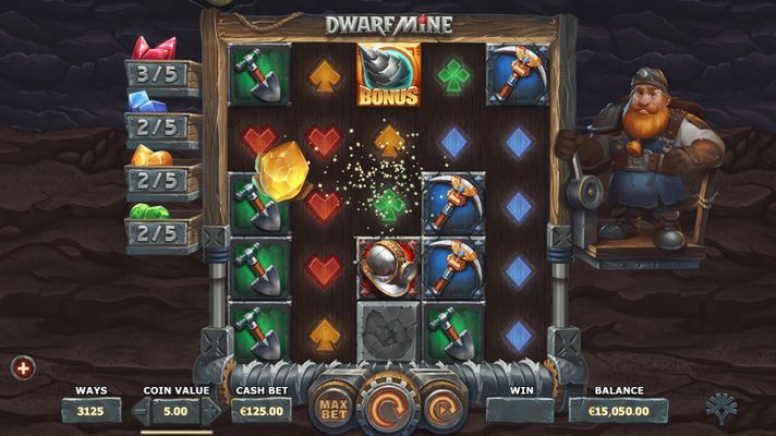 Dwarf Mine :: Collect crystals during expanded reels