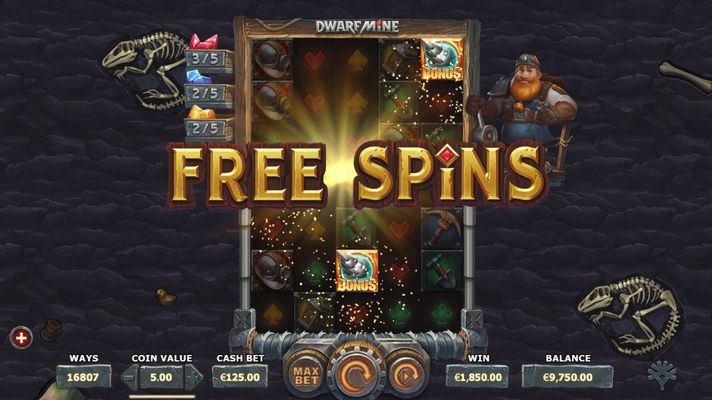 Dwarf Mine :: Scatter symbols triggers the free spins feature