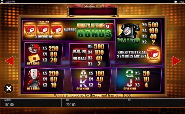 Slot game symbols paytable.