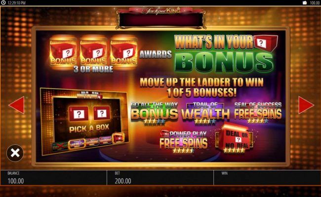 3 or more bonus symbols awards Whats in your box bonus.