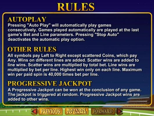 Progressive Jackpot Rules and General Game Rules