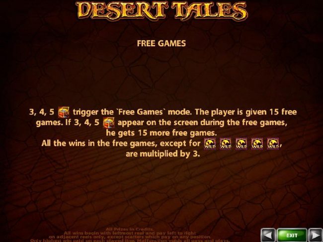 3, 4 or 5 treasure chest icons trigger 15 free games with all wins multiplied by x3.