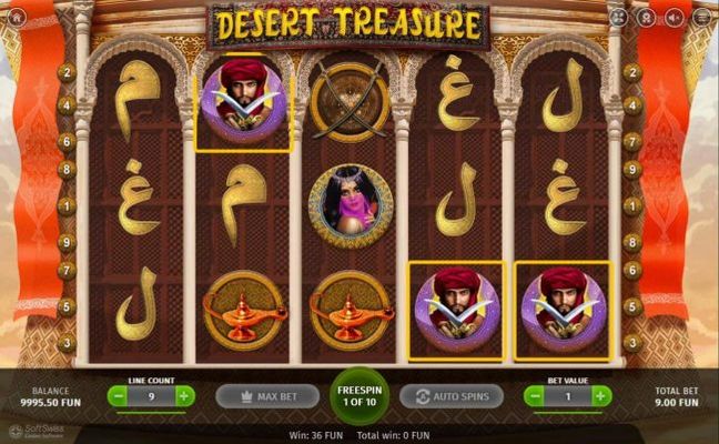 Landing three Arab warrior scatter symbols anyhwere on the reels activates the Free Spins feature.