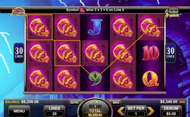 Multiple winning paylines triggers a 5340 big win during the free spins feature!