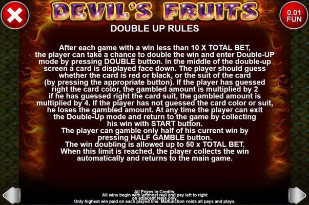 Double Up Gamble Feature Rules