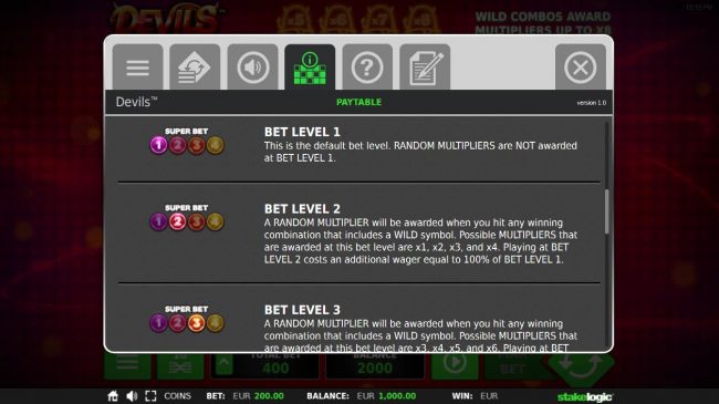 Bet Levels 1 and 2