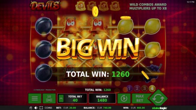 Multiple winning paylines triggers a 1260 coin big win!
