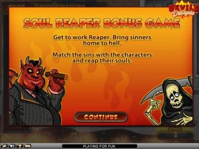 Soul reaper bonus game awarded. Match the sins to the character and collect their souls