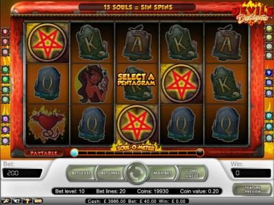 Free spins triggered when three pentagrams appear on any reels