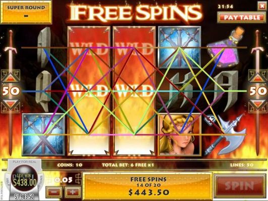 Multiple winning paylines triggers a big win during the Free Spins feature!