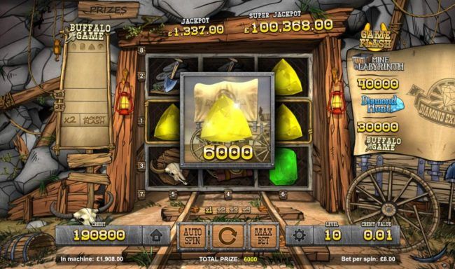 A 5000 coin payout triggered by three yellow diamonds.