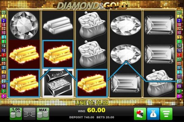 Gold bar symbols triggers a 60.00 big win.