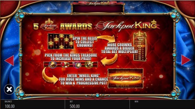 5 Jackpot King overlays awards Jackpot King Bonus Game