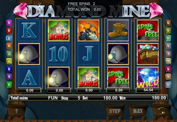 Landing 2 or more Miner icons on the reels awards free spins