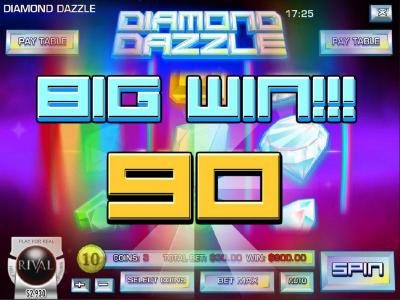 A winning combination of white diamond symbols triggers a 900.00 big win!