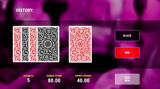 Gamble Feature - To gamble any win press Gamble then select Red or Black.