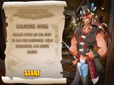 delect spots on the map to dig for diamonds. each successful dig earns coins