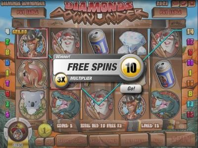 three scatter symbols triggers 10 free spins