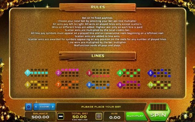General Game Rules and Payline Diagrams