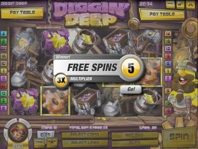 three scatter symbols triggers five free spins