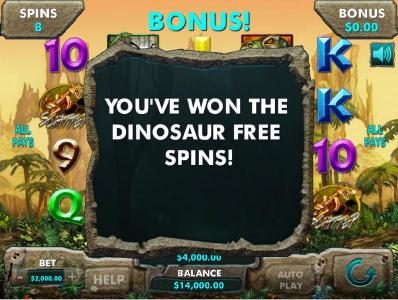 Dinosaur Free Spins awarded.